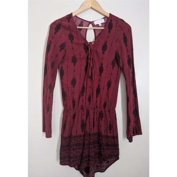 Kendall & Kylie Maroon Boho Long Sleeve Romper - Picture 2 of 6